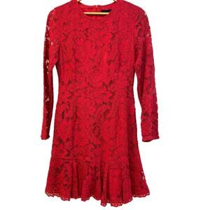 Forest Lily Red Mid Length Long Sleeve Floral Cut Lined Sz 8